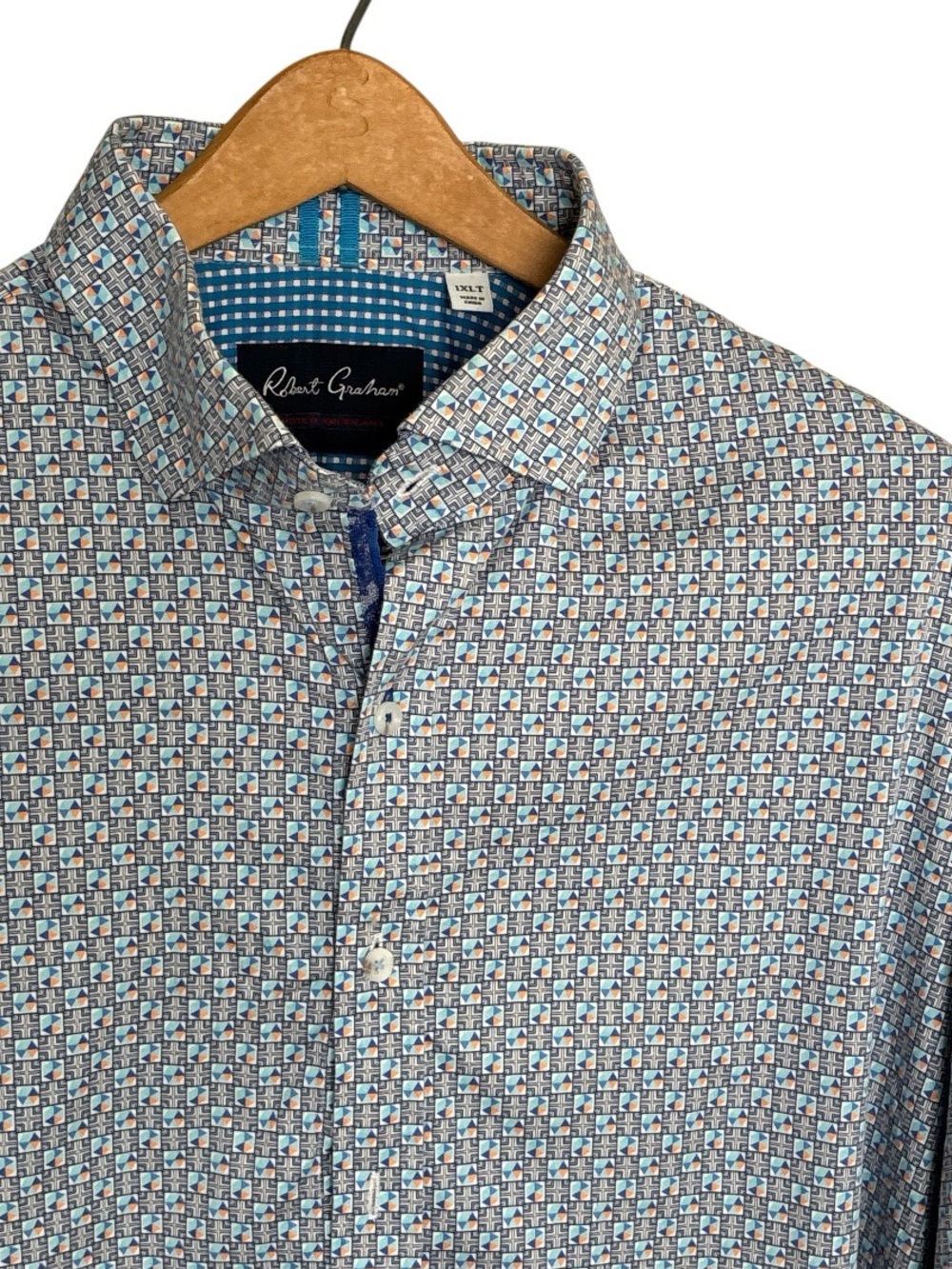 Robert Graham Mens 1XLT Big & Tall Geometric Micro Print Long Sleeve Shirt